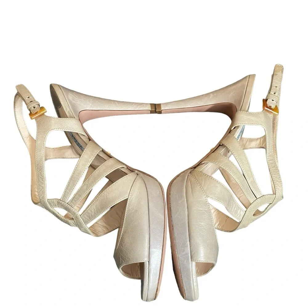 PRADA Women's Heels Calzatore Donna Grey‎ Leather Slingback Sandals size 41(11)